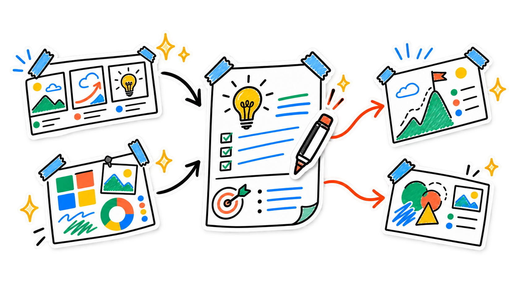Creative references converging into a clear brief, storyboard, and next directions